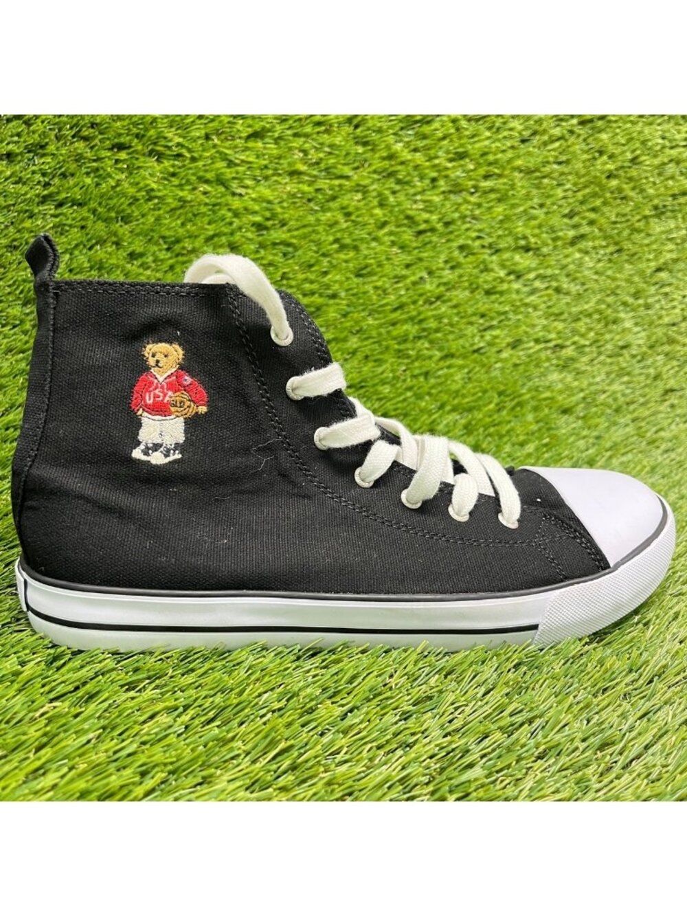 Polo Ralph Lauren Hamptyn Hi ll Bear Boys Size 6.5Y Black Athletic Shoes Sneaker